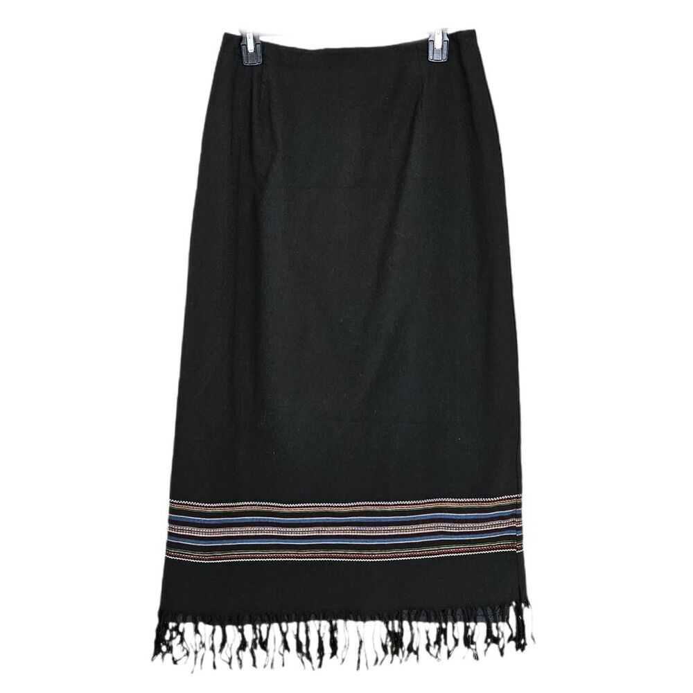 90s y2k western boho black fringe midi maxi skirt